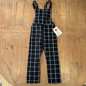 James Clothing Boutique Overalls Kids 3T New Black Square Plaid Linen Cotton